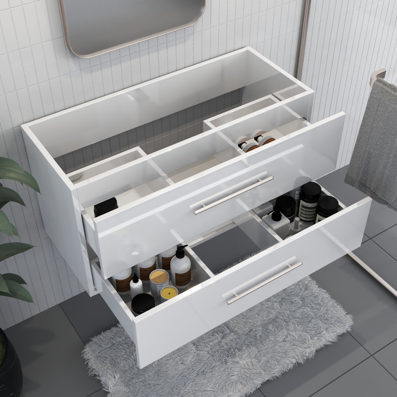 Base de meuble-lavabo mural simple 35,13 po Abdirahman, Blanc brillant