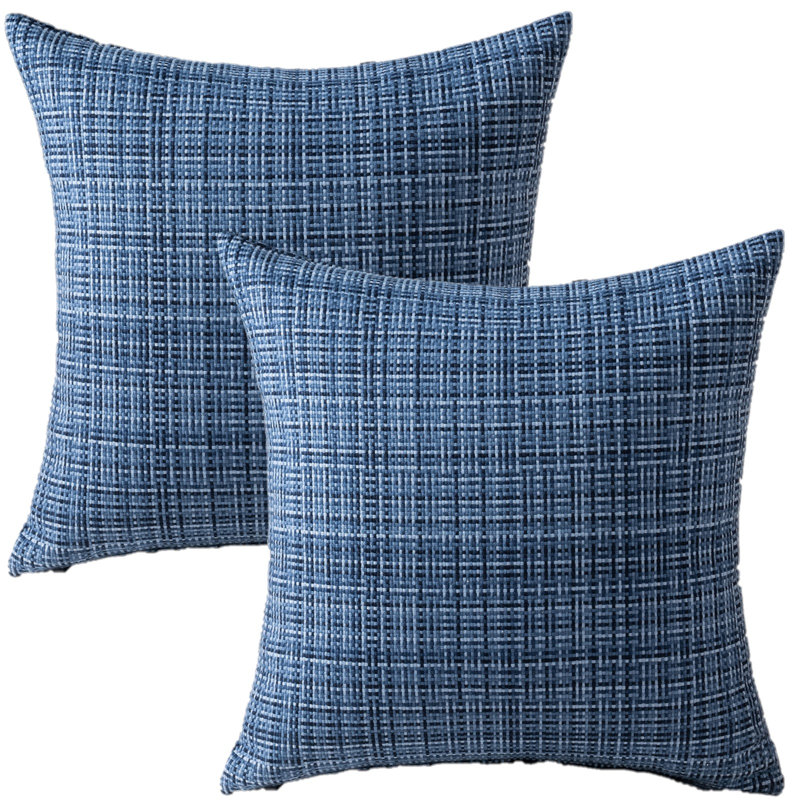 Ensemble de 2 housses de coussin tissées texturées et imperméables bleu marine - Extérieur et intérieur 18 po x 18 po, Marine