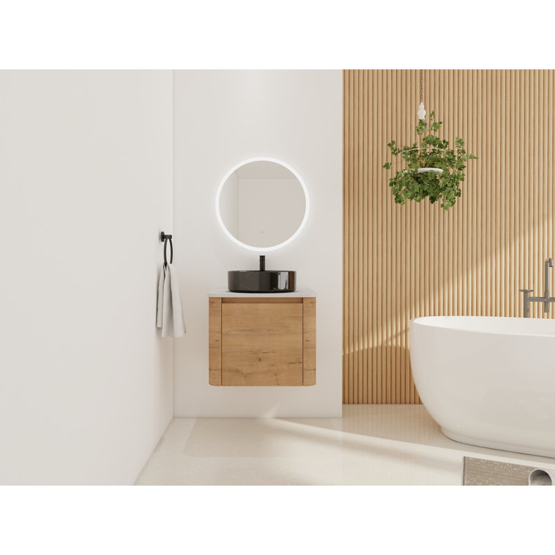 Ensemble de meuble-lavabo mural 23 5/8 po - 5 options de lavabo couleur, plateau en pierre reconstituée et armoire de rangement à fermeture en douceur (type E)