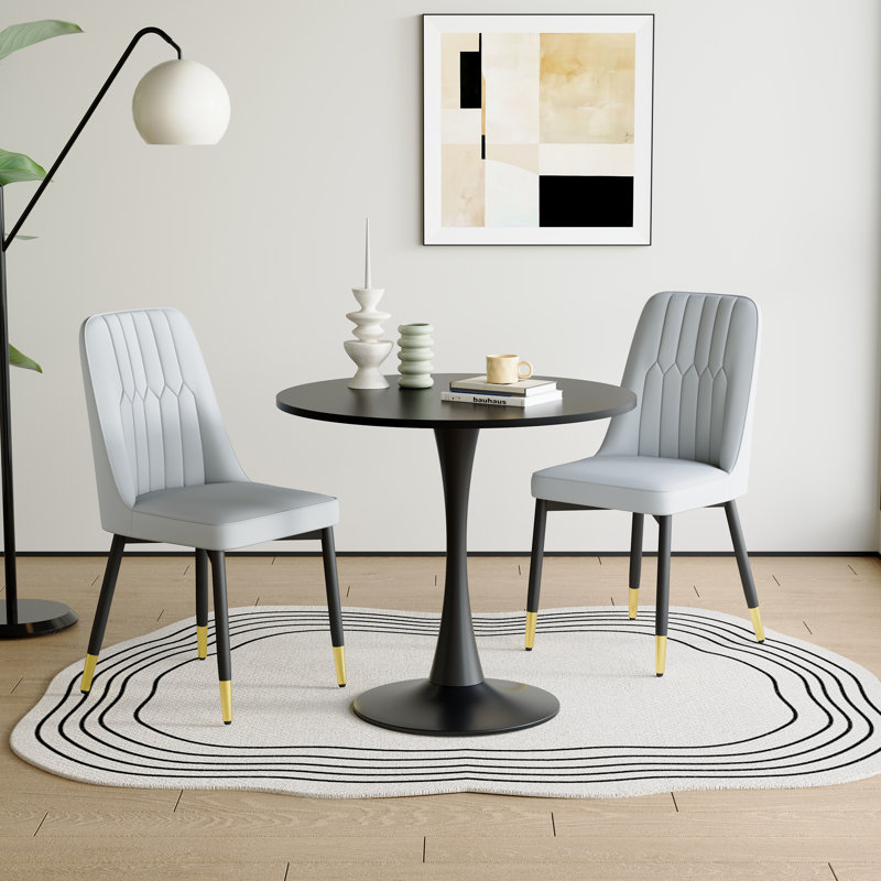3 - Piece Black Hourglass Round Table Set, Light Grey