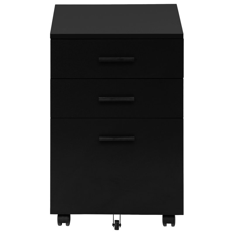 Boîte de classement contemporaine à roulettes, stratifié noir pour chariot de rangement de documents moderne, avec compartiments