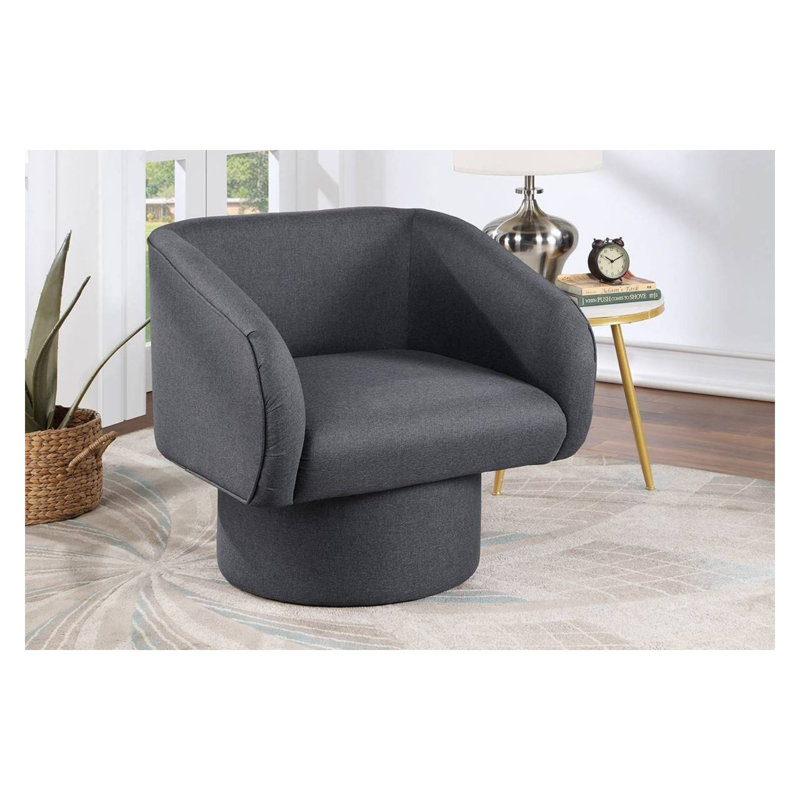 Chaise d'appoint pivotante classique en tissu gris avec base en métal, siège de salon contemporain rembourré