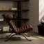 Chaise longue rétro en similicuir brun avec structure en métal, idéale pour la chambre à coucher ou un coin lecture