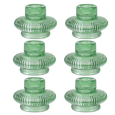 6 pièces, chandelier effilé en verre texturé à nervures rétro, porte-bougie décoratif pour manteau de cheminée et tablette