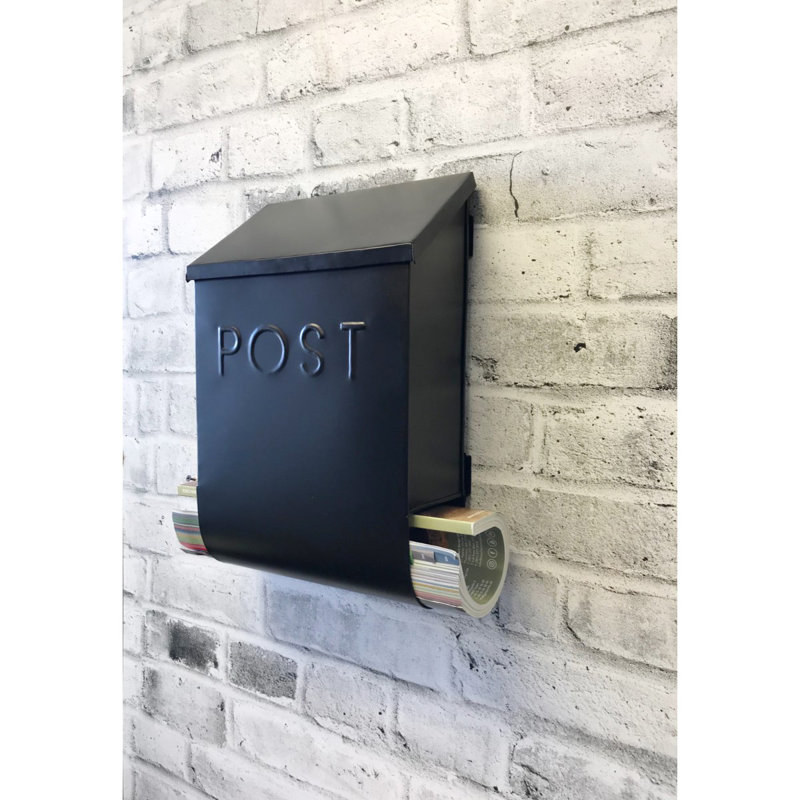 Trixie Black Galvanized Steel Wall Mounted Mailbox with Newspaper Holder