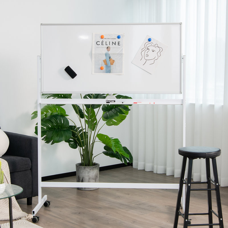 Double-Sided Magnetic Mobile Whiteboard 165cm H x 126cm L, White
