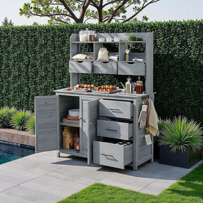 Chariot de cuisine, banc de rempotage pour terrasse 44,6 po x 19,5 po avec 6 compartiments de rangement