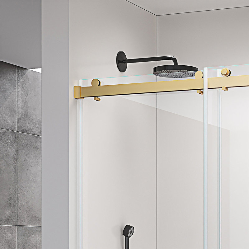 Double Sliding Frameless Soft-Close Shower Door, Brushed Gold