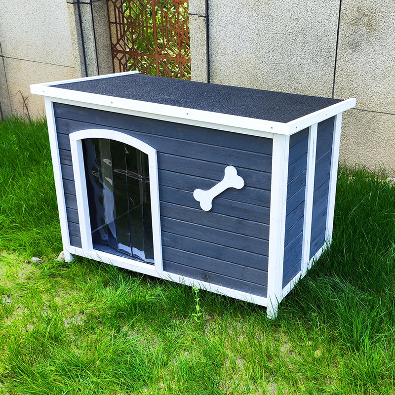 Maison canine en bois 41,14 po - Extérieur imperméable et chenil solide à assembler pour chiots de taille moyenne - Bois pliable