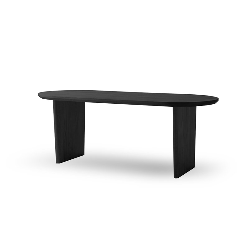 Table de salle à manger ovale en bois massif, Noir, noir, noir, noir, H 29,53 po x L 62,99 po x l 31,5 po