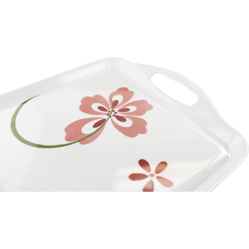 Pretty Pink Rectangular Melamine Serving Tray with Handles