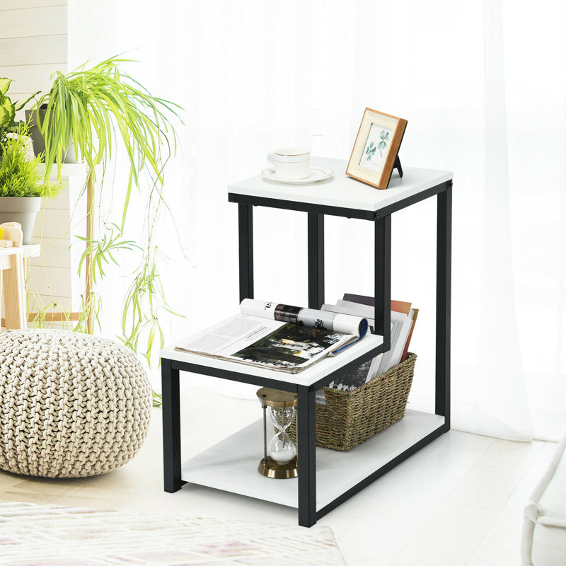 Table de bout avec rangement Armey C, Blanc