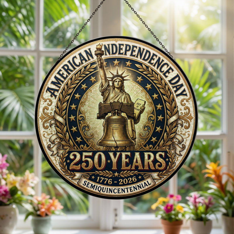 Panneau de fenêtre en verre pour décoration intérieure American Independance USA 250th Anniversary - H 12 po, H 12 po
