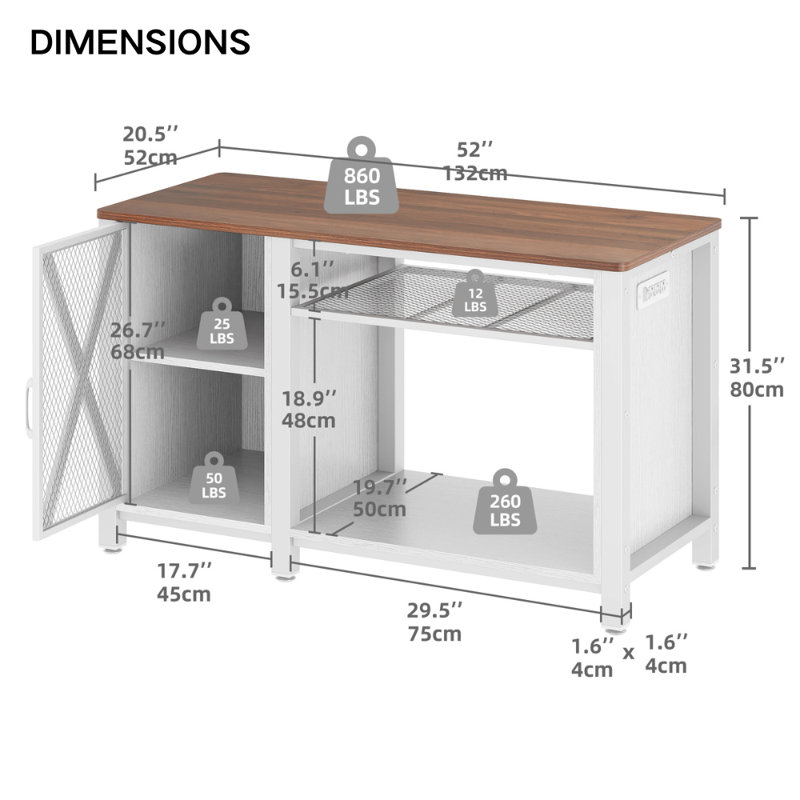White Metal and Wood Aquarium Stand with Cabinet and Power Outlets