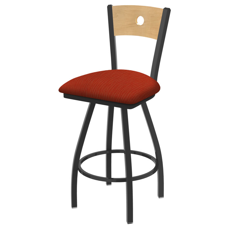 Tabouret pivotant Voltaire, Étain, 25, Siège graphite coquelicot / finition érable natu
