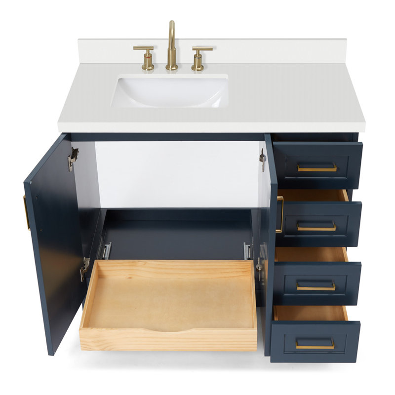 ARIEL TAYLOR 43 IN. LEFT OFFSET SINGLE RECTANGLE SINK VANITY IN GREY, Midnight Blue, Rectangular, Left