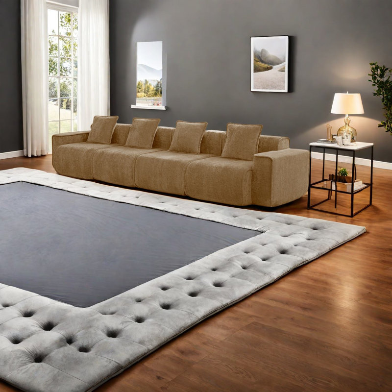 Canapé modulaire spacieux en velours, design moderne pour la vie familiale