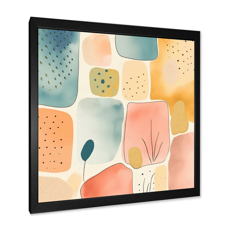 «Orange Fun Pattern of Shapes II», impression sur toile, Cadre photo noir, H 16 po x l 16 po x P 1 po