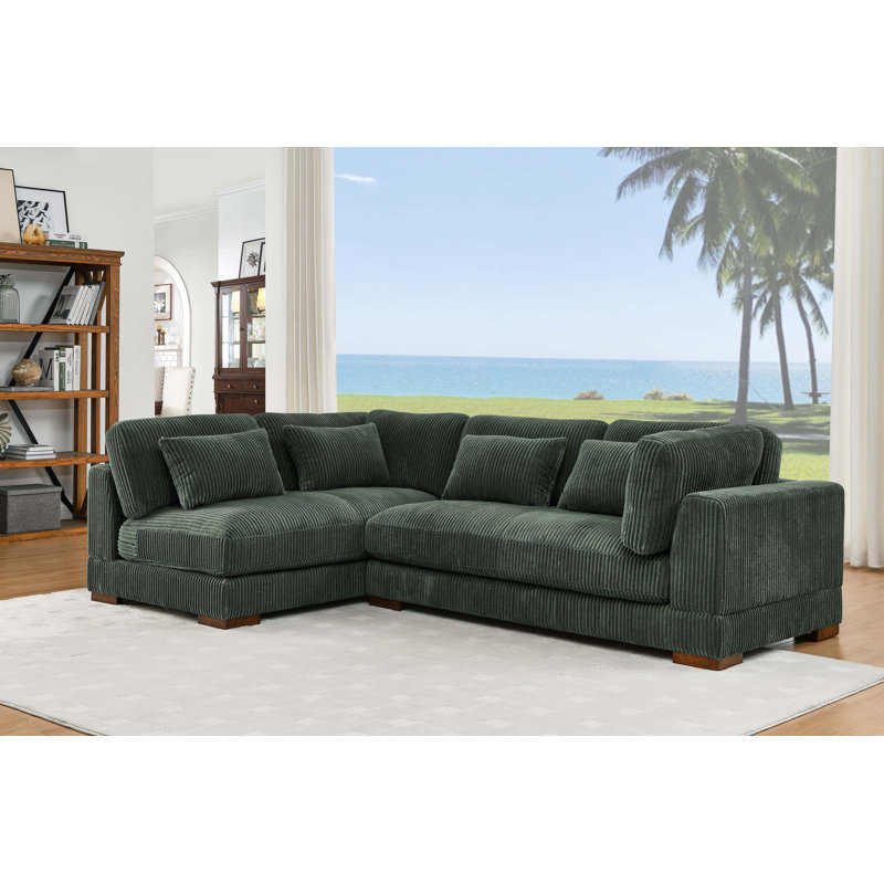 Basilius 107" Wide Corner Sectional, Left Hand Facing, Hunter Green Corduroy