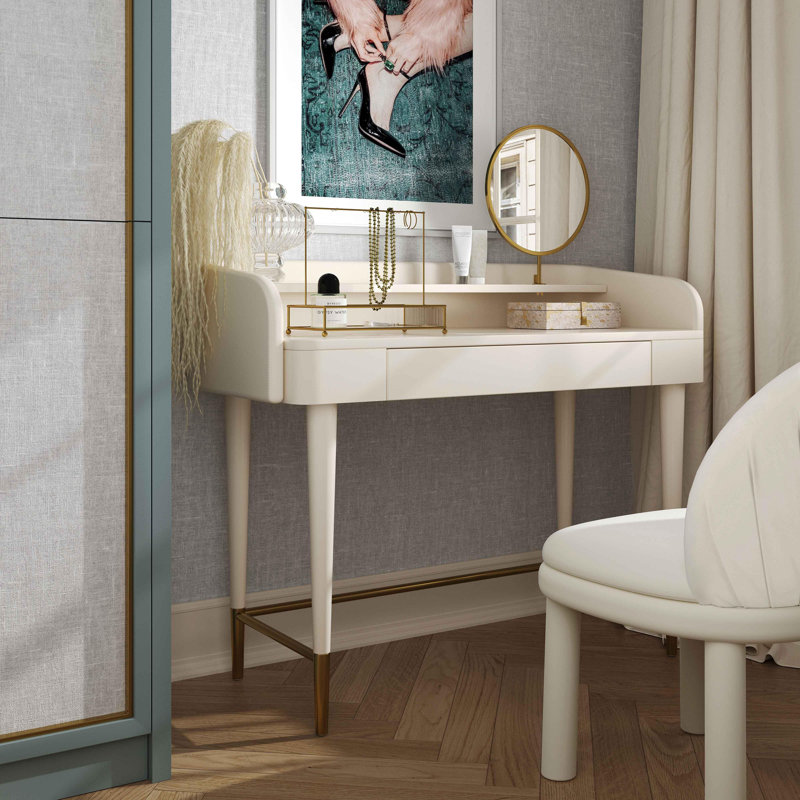 Carleen Penelope Vegan Leather Wrapped Vanity Desk, Cream