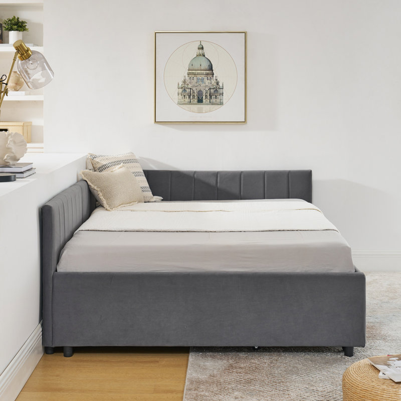 Upholstered Tufted Daybed with Trundle, Gray