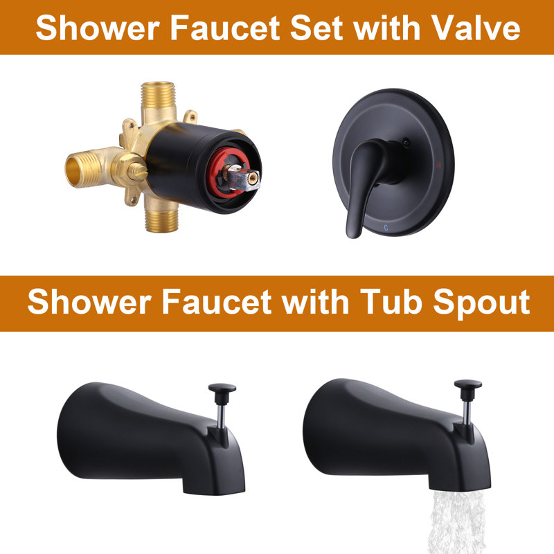 Robinet pour baignoire et douche à 2 jets et poignée double 7-en-1, Noir mat