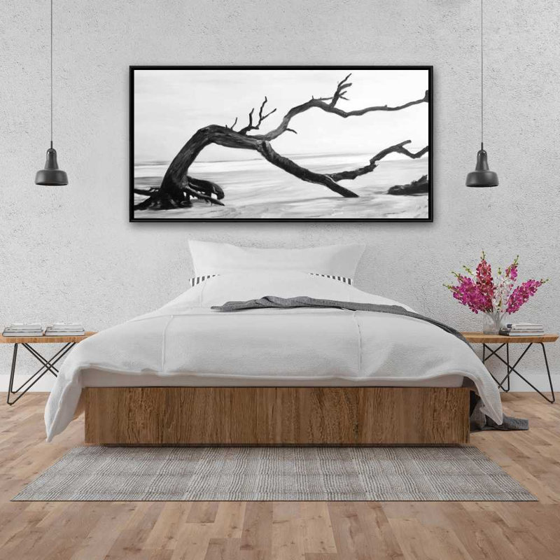 Arbre mort dans l'eau - Décor de toile encadré gris