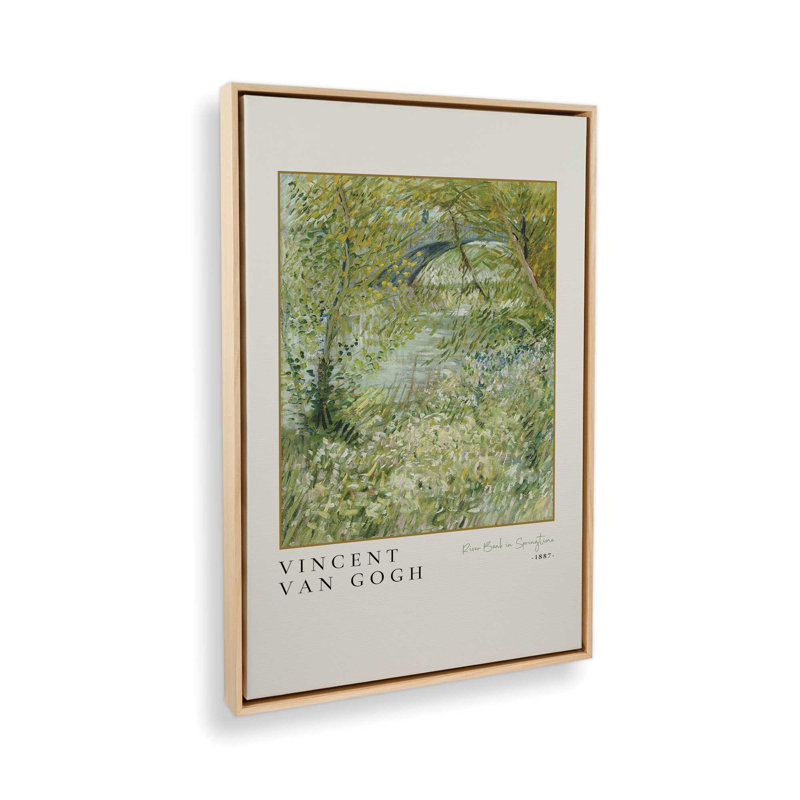 Van Gogh's River Bank au printemps v3, Cadre américain en érable flottant, H 18,75 po x l 12,75 po