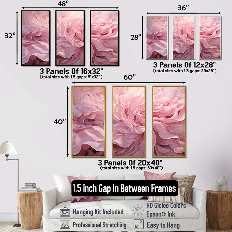 «Pink Tender Twirl Spiral», ensemble d'art mural sur toile, H 40 po x l 60 po x P 1 po, Cadre flottant noir