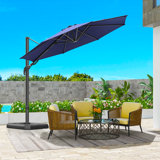 Belmira Aluminum 360-Degree Rotation Cantilever Offset Umbrella with Free Standing Umbrella Base