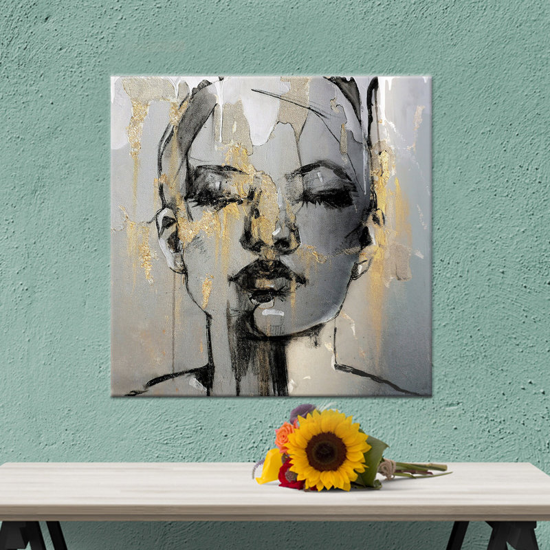 Art moderne sur toile imprimée: Portrait abstrait pour une décoration intérieure élégante, toiles à cadre doré 1P