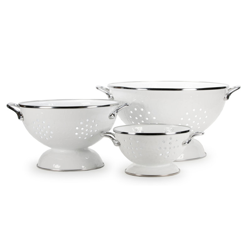 Solid Red Set of Colanders, Solid White Textured