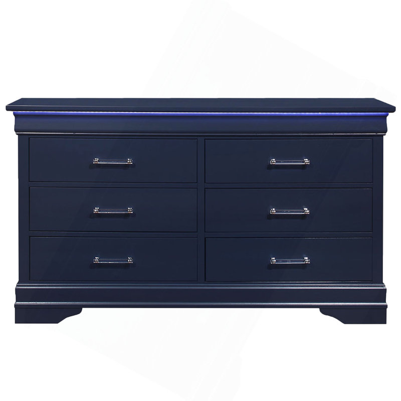 Commode 6 tiroirs avec éclairage décoratif DEL, Blue