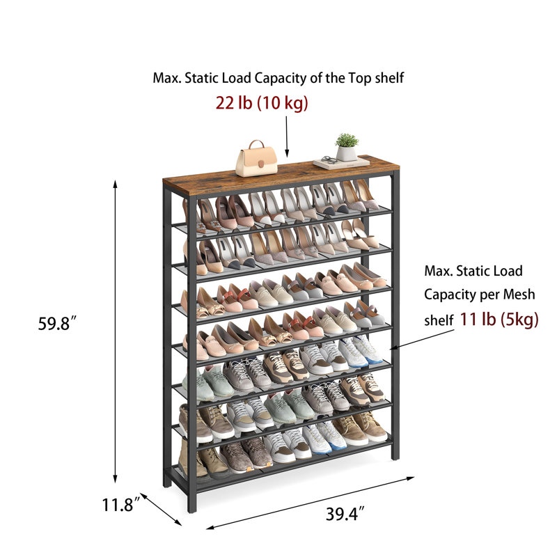 Large Shoe Cabinet With Metal Wire Shelves – Storage Organizer For Closet, Entryway, 59.8" H x 39.4" W x 11.8" D