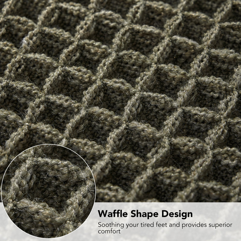 Upgraded Waffle Super Absorbent Non Slip Bath Rugs with Tassels for Bathroom Floor, 18"W x 30"L, Yellow/Gray