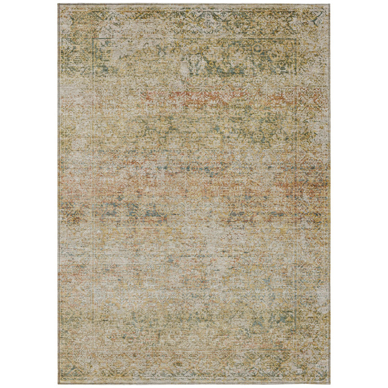Machine Washable Indoor/Outdoor Xhevrie Gold Rug, Rectangle 10' x 14'