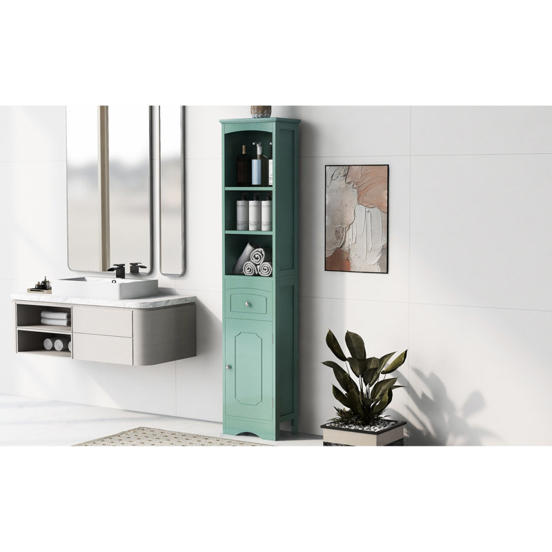 Armoire de salle de bain élégante avec tiroir et tablette réglable autoportante, Vert