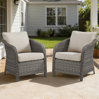 Arcola Outdoor Patio Wicker Enveloping Backrest Lounge Chairs With Cushions (Set Of 2)