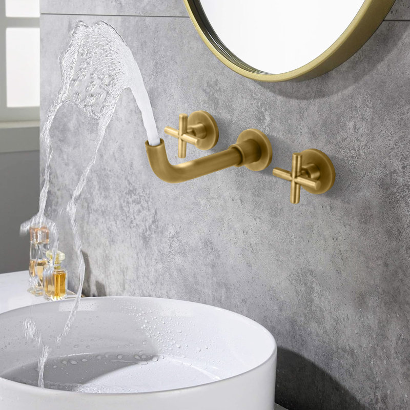 2-handle Bathroom Faucet with Drain Assembly, Brushed Gold