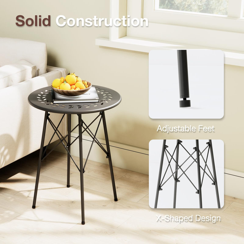 Black Metal Round Weatherproof Side Table for Patio and Garden