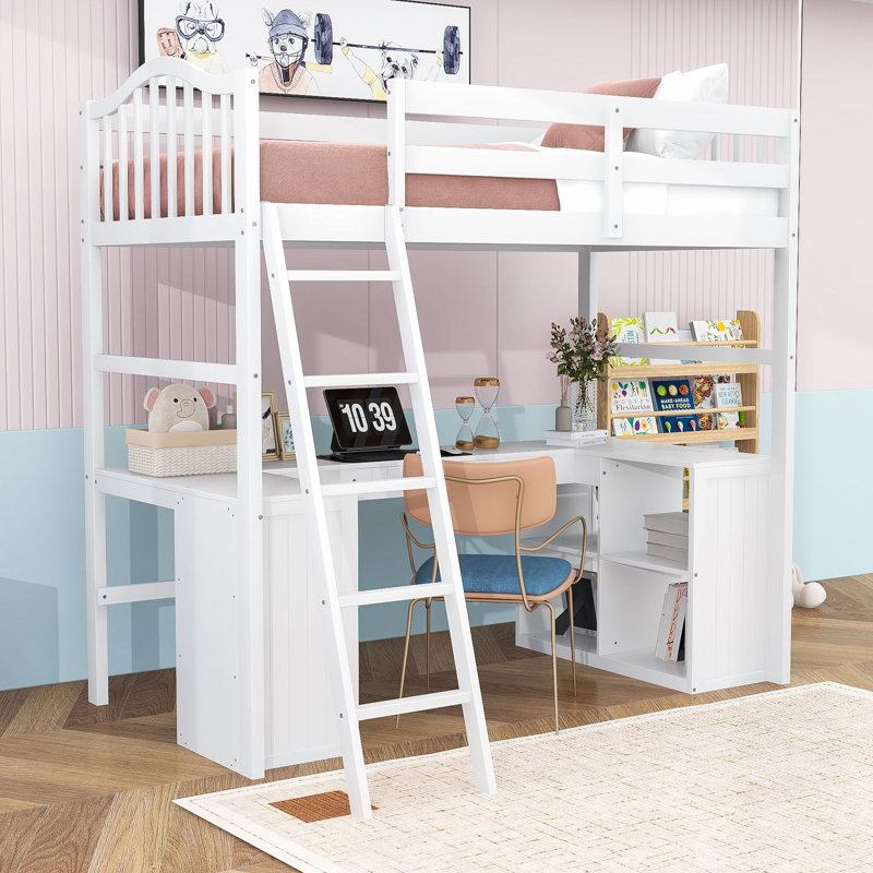 Emy-Leigh Kids Twin Loft Bed with Drawers, White