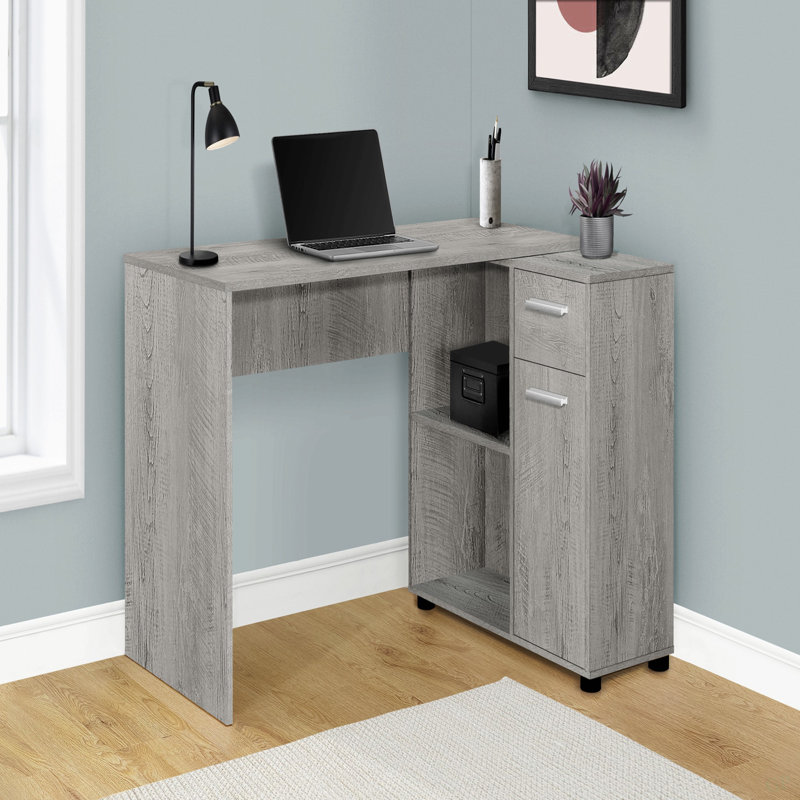 Bureau d'ordinateur, bureau personnel, coin, tiroirs de rangement, L 46 po, forme en L, travail, ordinateur portable, stratifié gris, contemporain, moderne