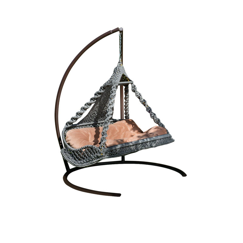 Balancelle double avec support Barfuss, Gris / orange