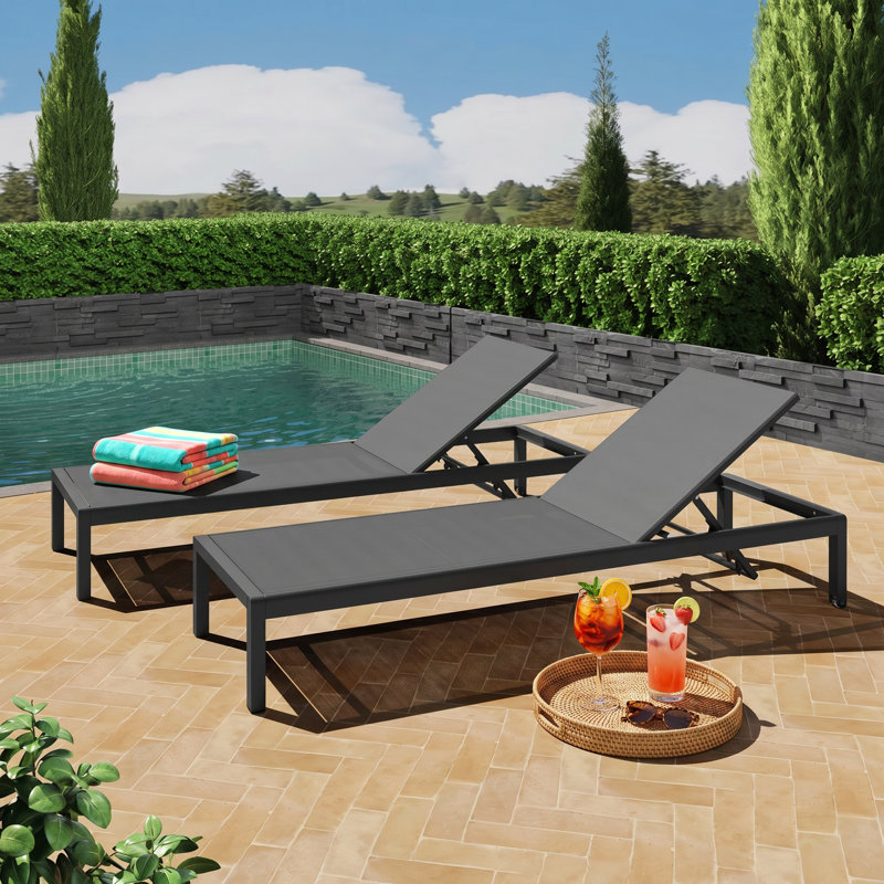 Cape Coral 27.5" W x 76.75" D x 8.5" H Aluminum and Mesh Set of 2 Chaise Lounge