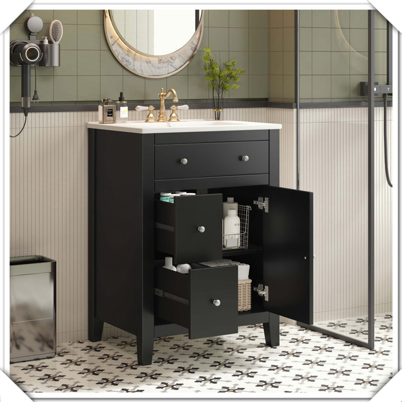 Meuble-lavabo moderne avec tiroirs en céramique, Noir