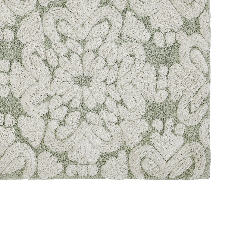 Danitra 100% Cotton 1885 GSM Bath Rug with Non-Slip Latex Backing, Soft Absorbent Machine Washable Bathroom Mat, Medallion Design, 24" x 40", Sage