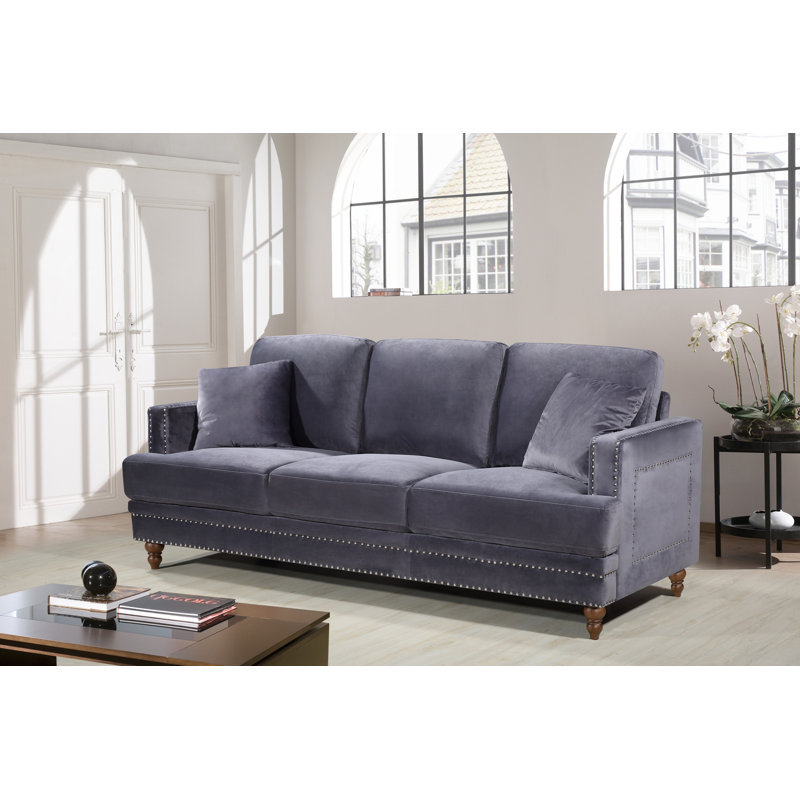 Aadi 83" Velvet Recessed Arm Sofa, Gray Velvet