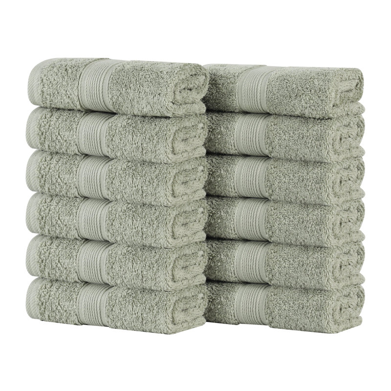 Ensemble de serviettes en coton biologique Lyndon, Ensemble de 12 débarbouillettes, Sauge