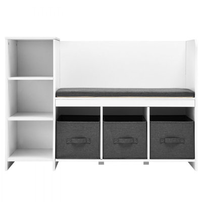 Kids Reading Nook Bench, Toddler Bookshelf and Bookcase with Detachable Seat Cushion, 6-Cubby Storage Organizer Bench with 3 Drawers, Ideal for Playroom, Bedroom, Living Room or Entryway, White