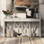 Console d'entrée plaquée avec 4 tiroirs spacieux, design croisé, base ouverte pour salle à manger, couloir ou pièce